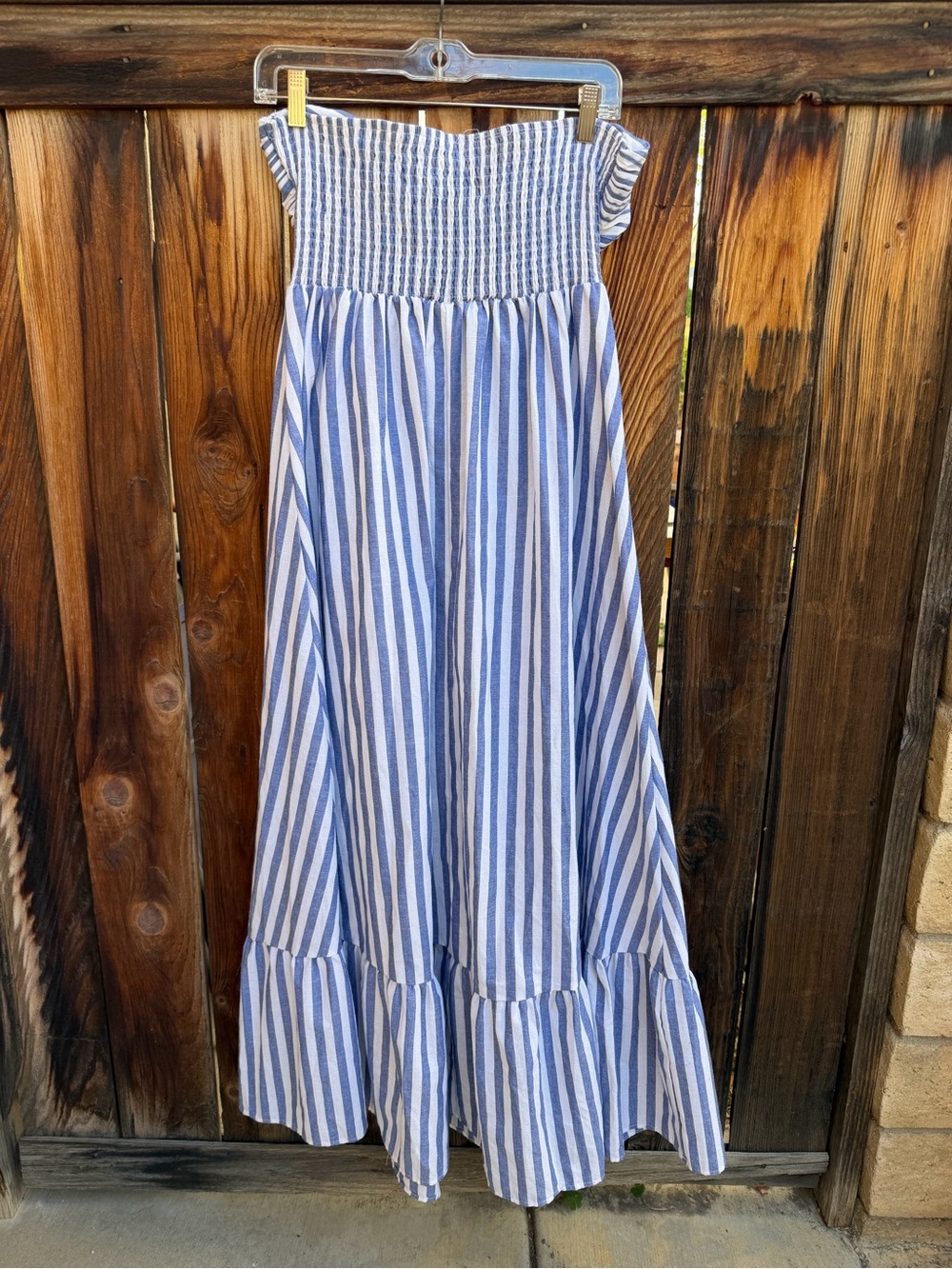 Coastal Blue & White Striped Strapless Back Tie Maxi Dress M